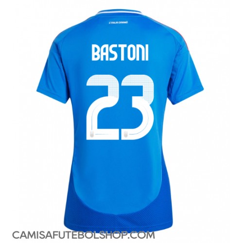 Camisa de time de futebol Itália Alessandro Bastoni #23 Replicas 1º Equipamento Feminina Europeu 2024 Manga Curta